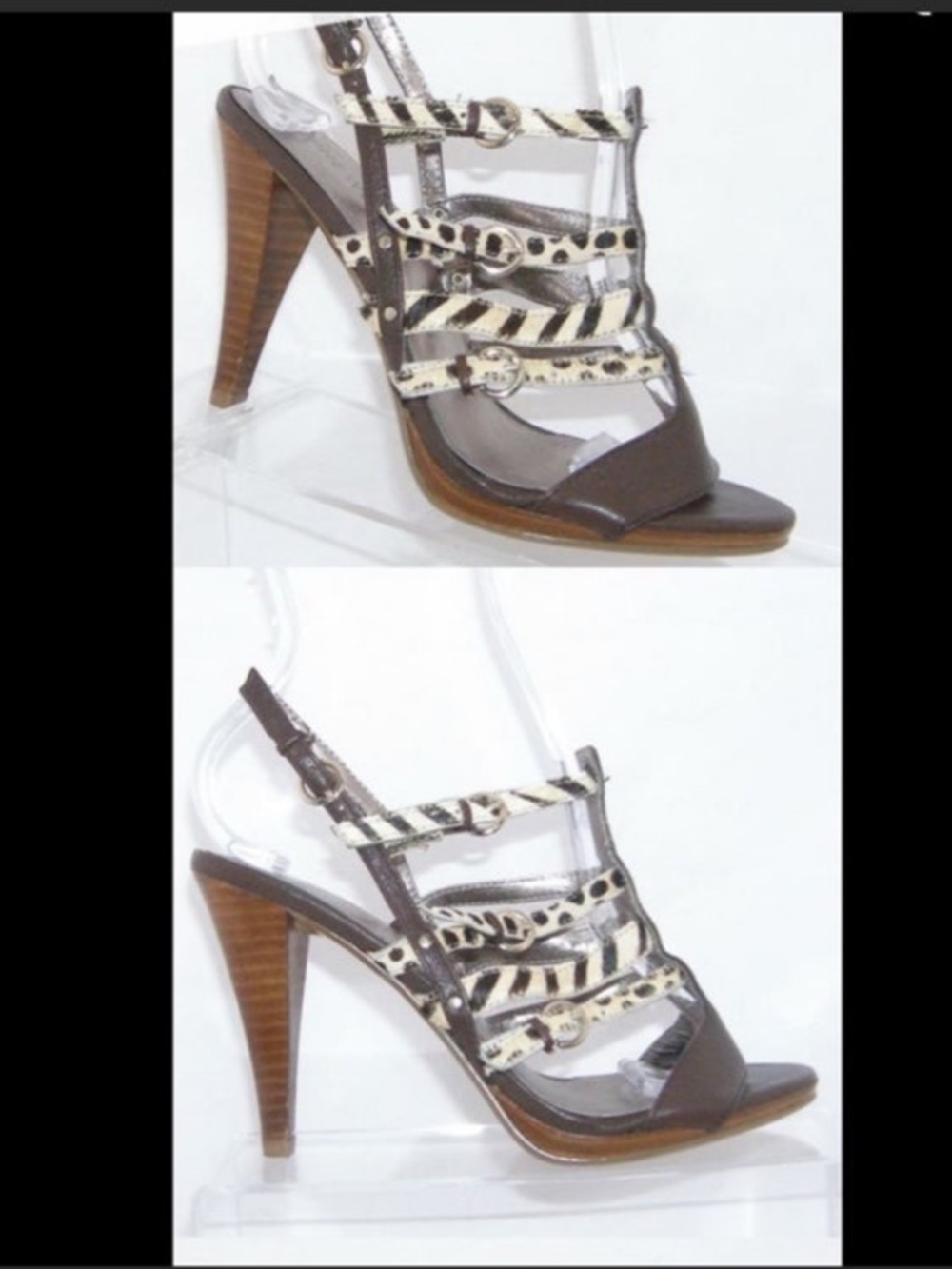 NINE WEST JUST LOVER Bom Brown Leather Heel COW HIDE FUR DDR $79 8.5 EUC